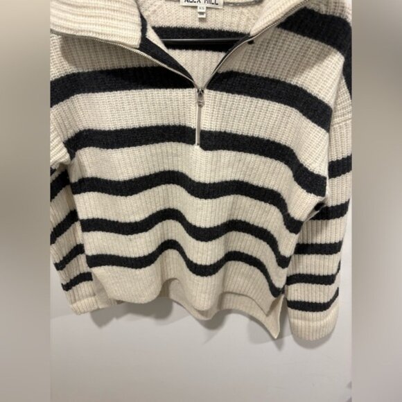ALEX MILL 100% Marino wool -Felix striped merino wool half-zip sweater - Picture 6 of 9